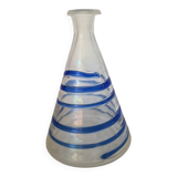 Conical glass vase/carafe blown with a blue spiral decoration.