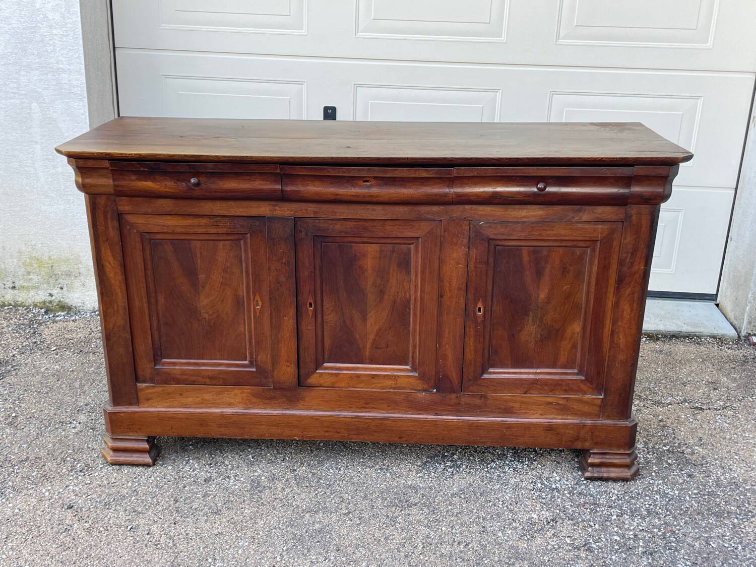Walnut sideboard, Louis Philippe style, three doors, three shelves