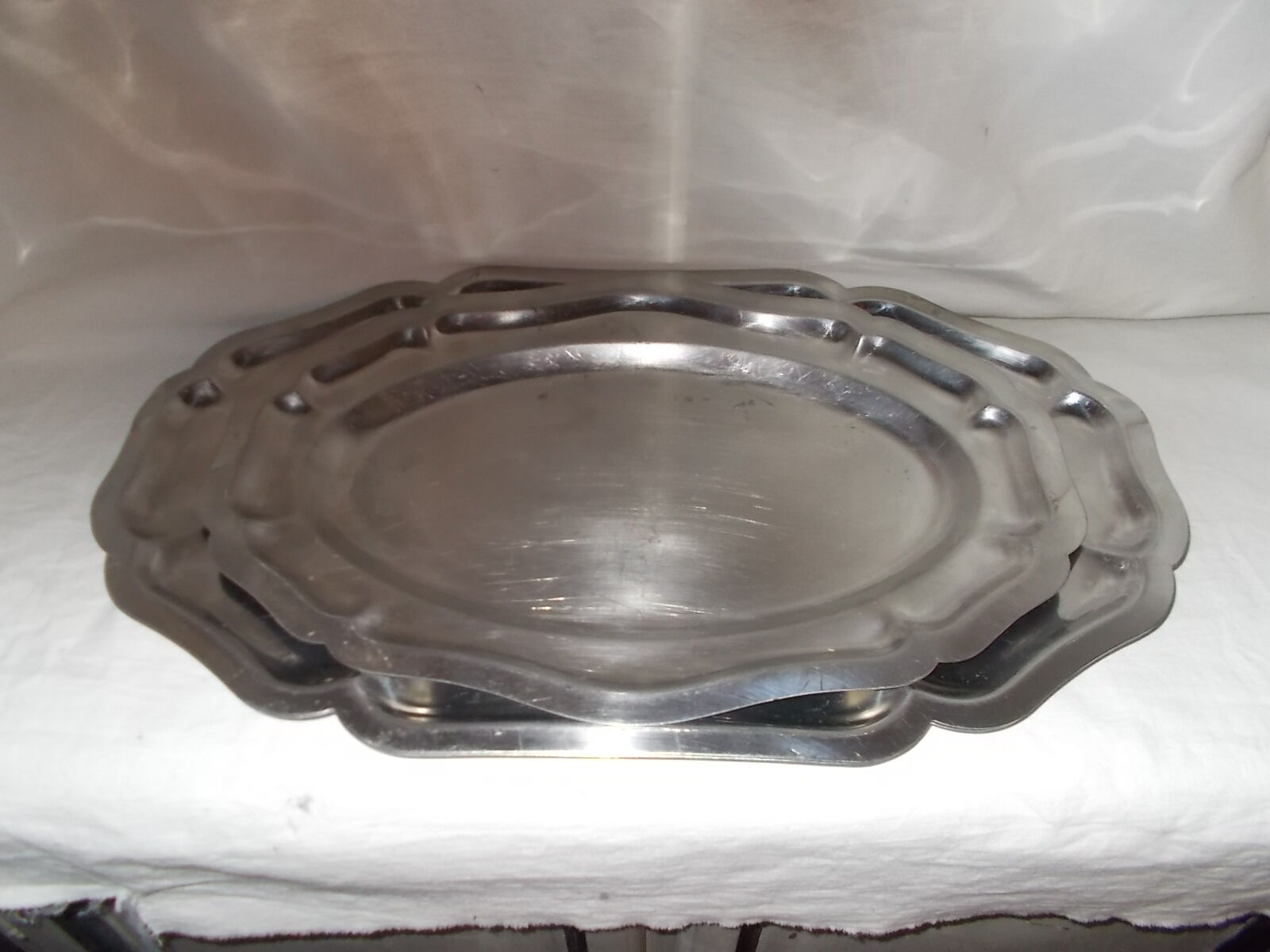 Lot de 3 plats ronds plats en inox