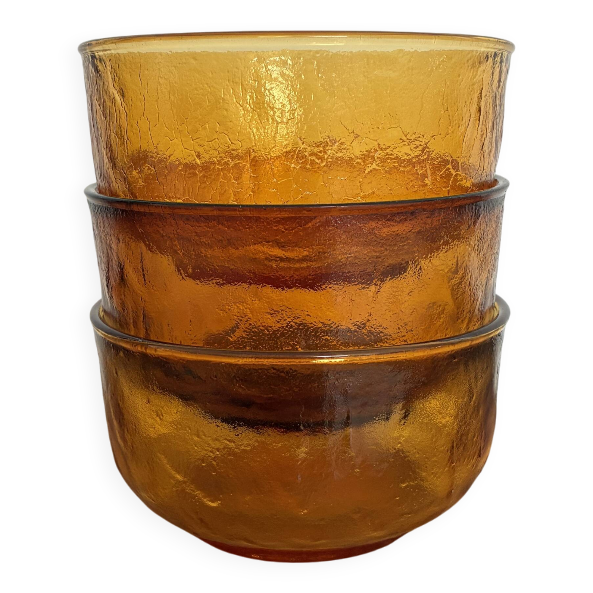 3 "Lever" brand bowls, amber textured