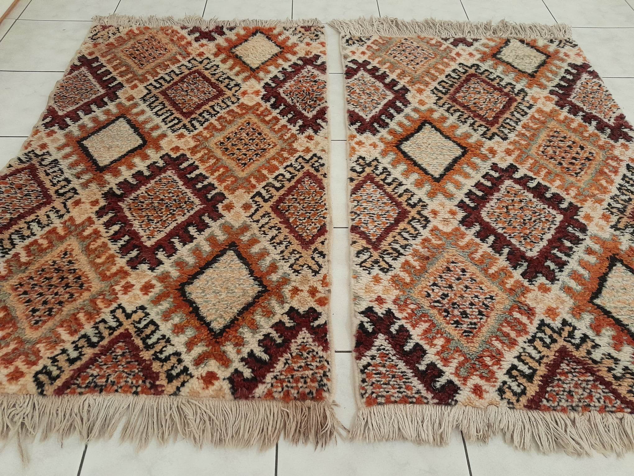 Berber rug pair of handmade bed descents 140x85cm
