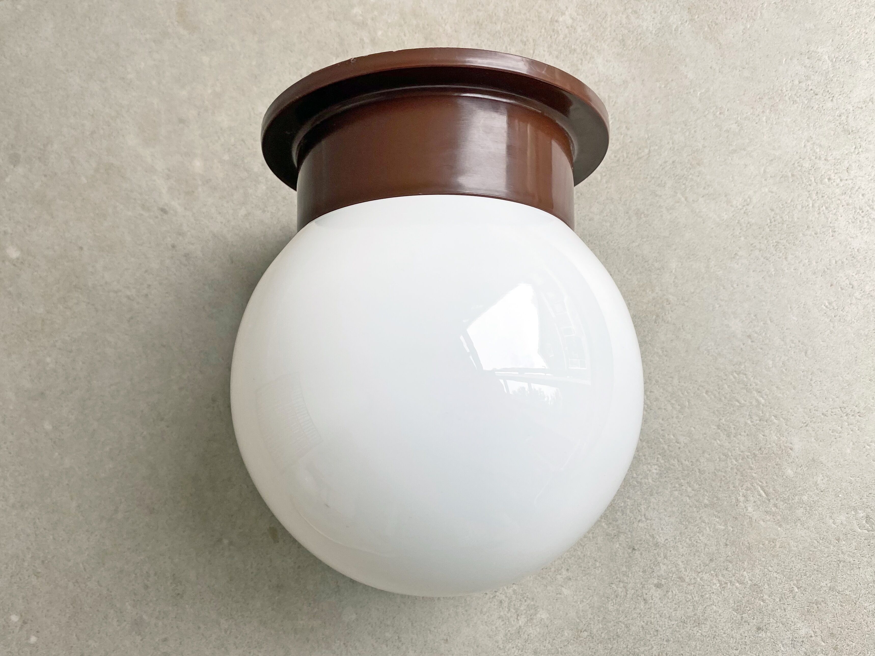 Vintage glass globe ceiling lamp - brown plastic