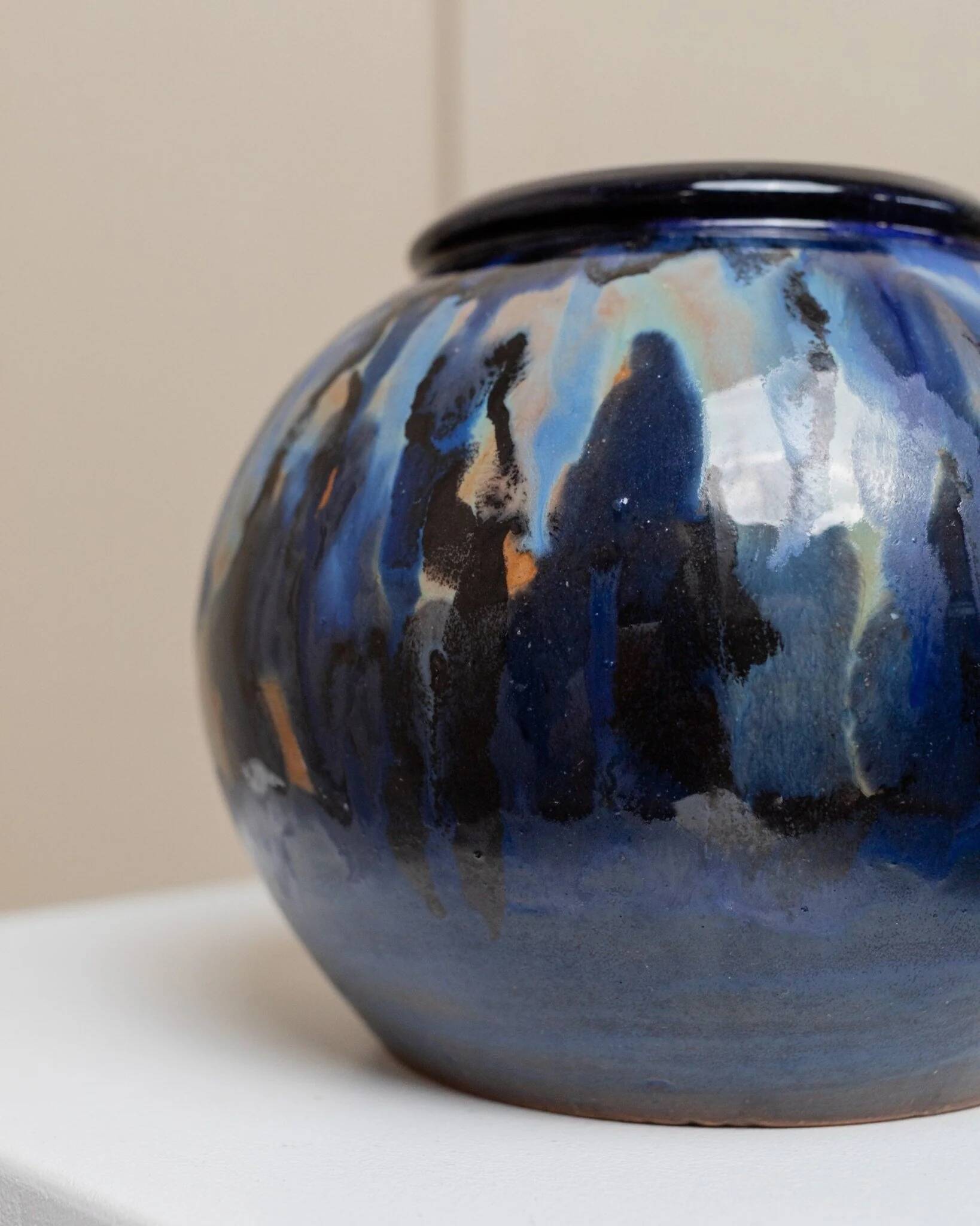 Danish Vintage Glazed Ceramic Vase by Hildegon Als in blue-brown glaze, mid-century 1960s