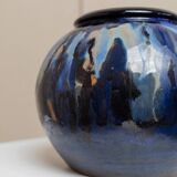 Danish Vintage Glazed Ceramic Vase by Hildegon Als in blue-brown glaze, mid-century 1960s