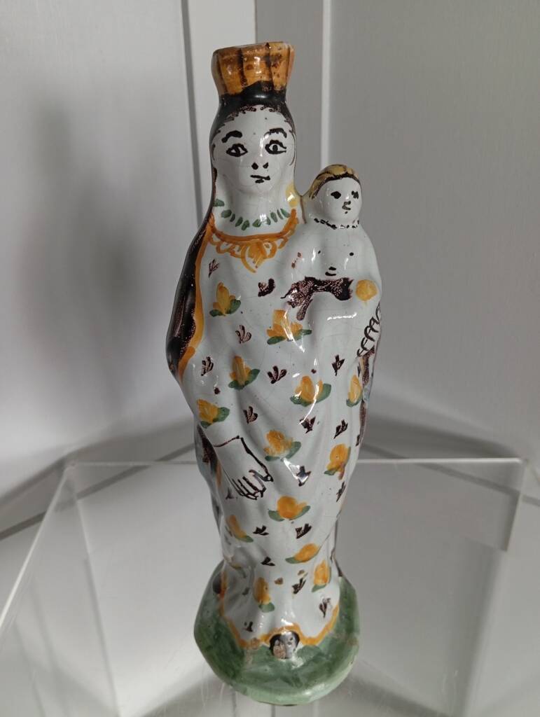 Virgin and Child in polychrome earthenware, 18th century, Nevers
