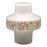 Abat-jour en opaline blanche rétro des années 1960 avec décoration florale.