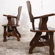 Story book brutalist wabi sabi oak fireplace lounge chairs