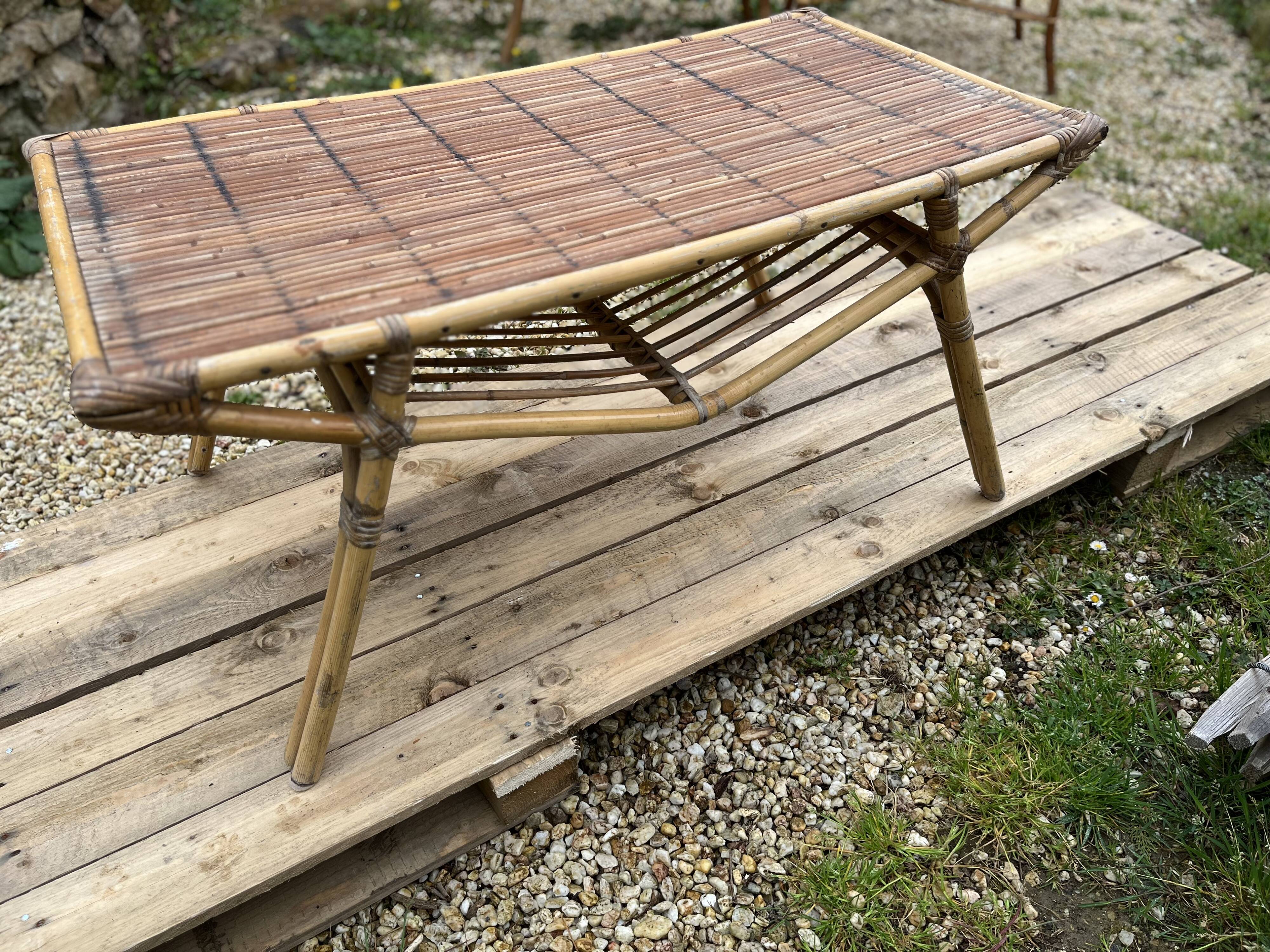 Rattan and bamboo coffee table