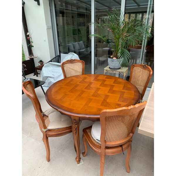 Table de salle a manger en merisier massif et ses 6 chaises cannees |  Selency