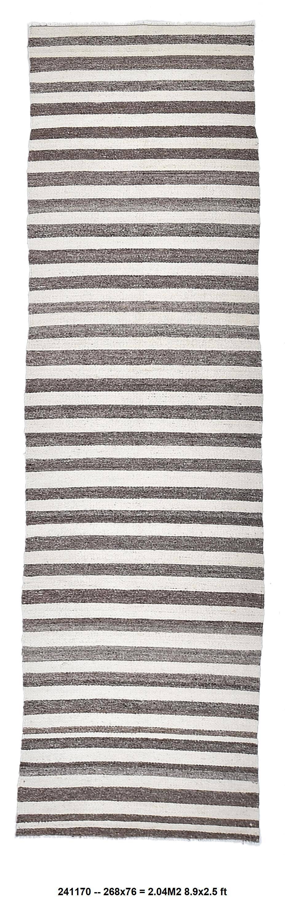 brown cream wool runner kilim , kilim for corridor  76x268 cm