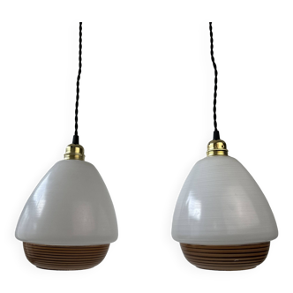 Pair of old vintage bicolor xl pendants