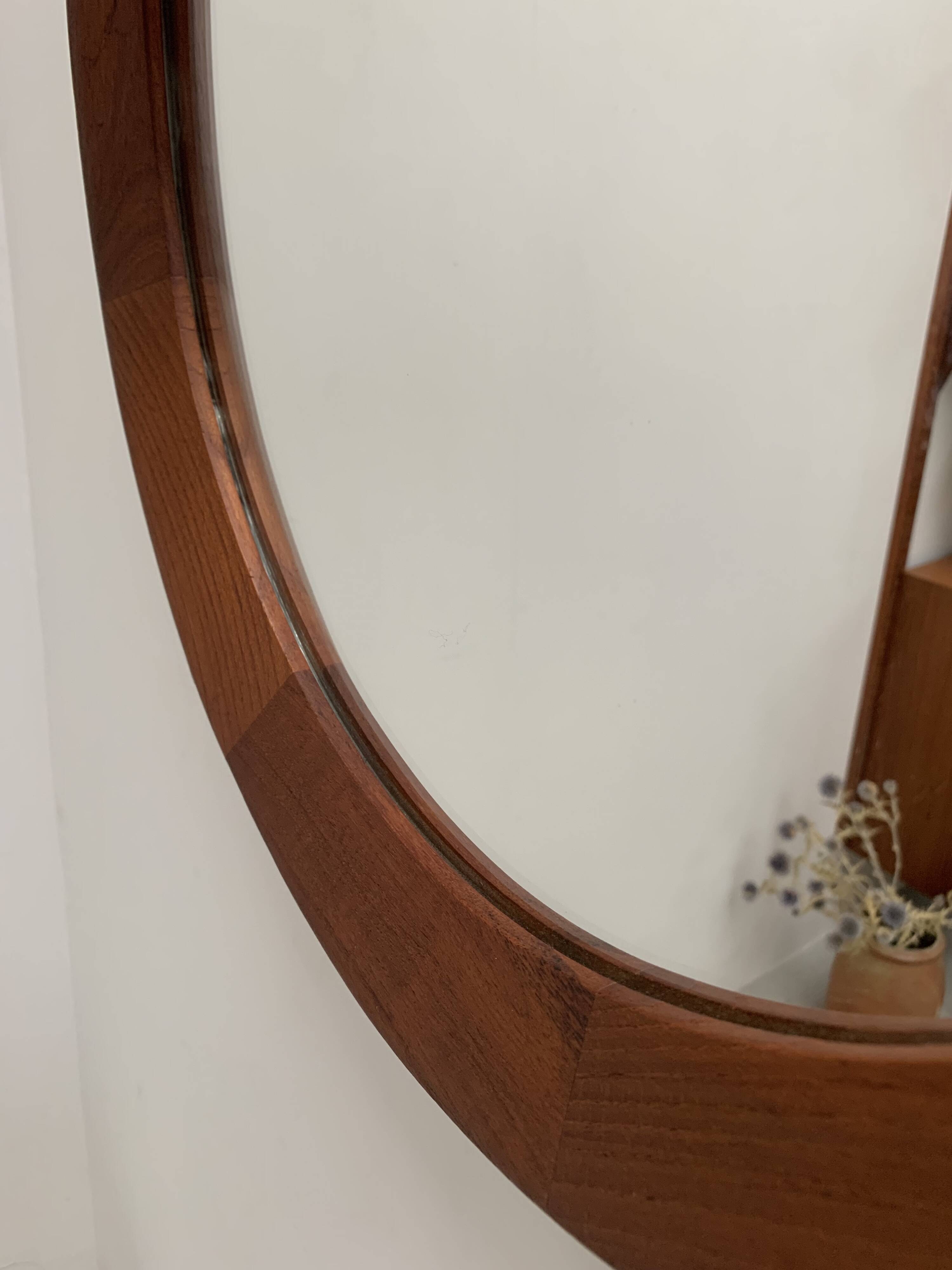 Scandinavian round teak mirror