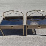 Set of 2 bedside tables in chrome-plated brass with mirrored glass effect, 1977