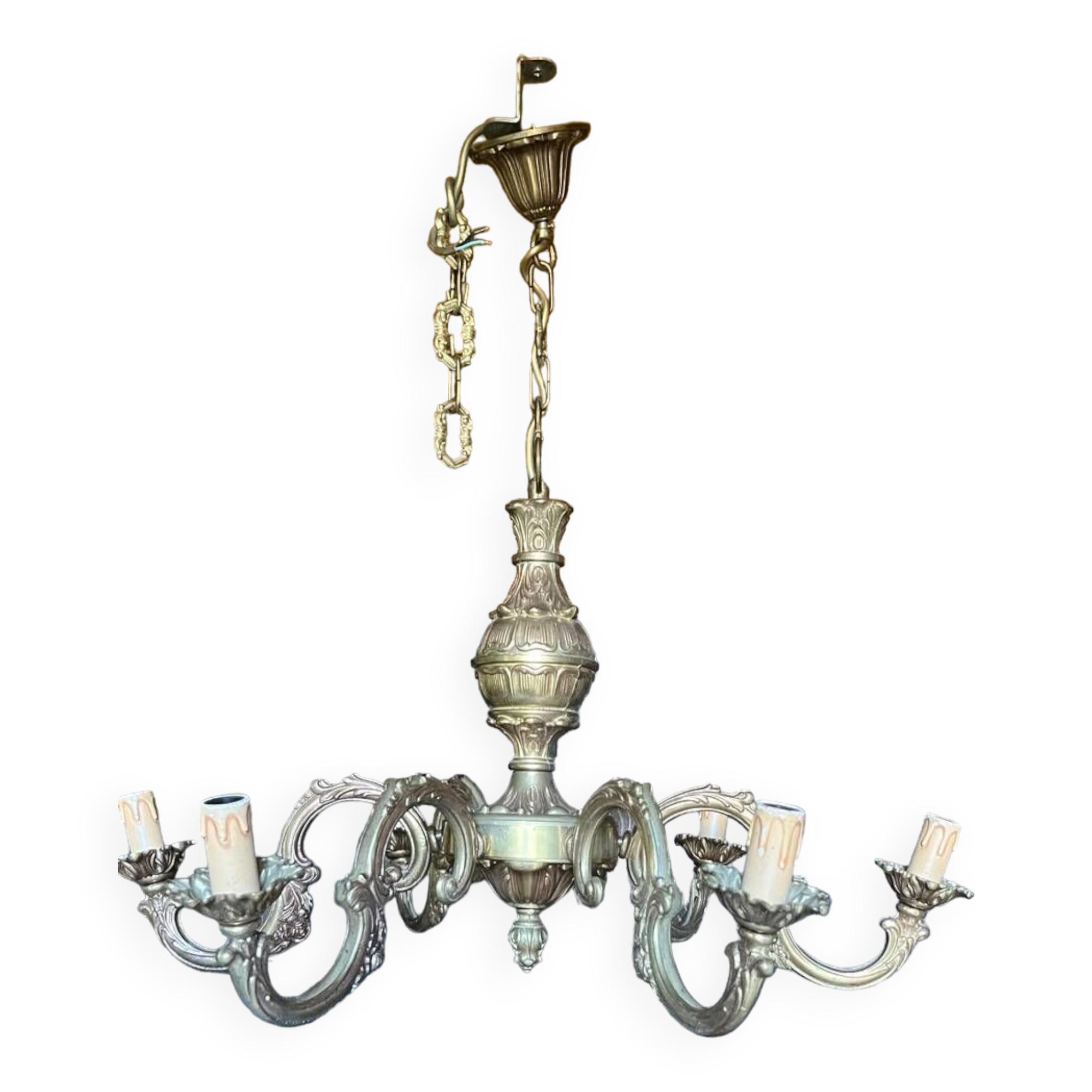Chandelier 6 lights vintage gilded bronze 70 cms