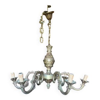 Chandelier 6 lights vintage gilded bronze 70 cms