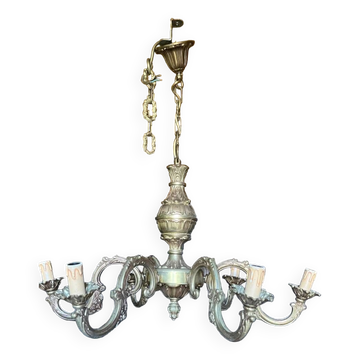 Chandelier 6 lights vintage gilded bronze 70 cms