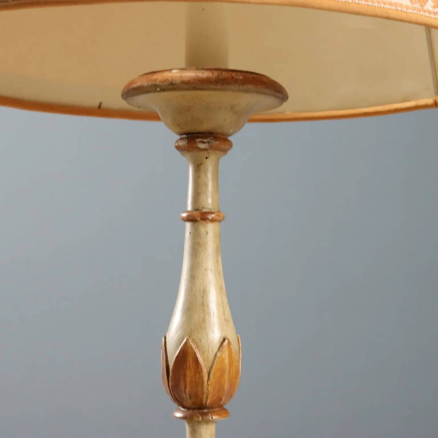 Antique carved lacquered wooden candelabrum with fabric, 19th century