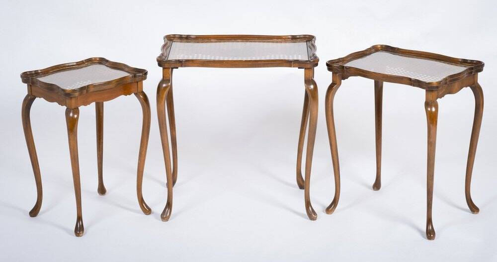 Vintage Nesting Tables with Rattan and Glass Top by Jason Møbler, 1960s, Set of 3