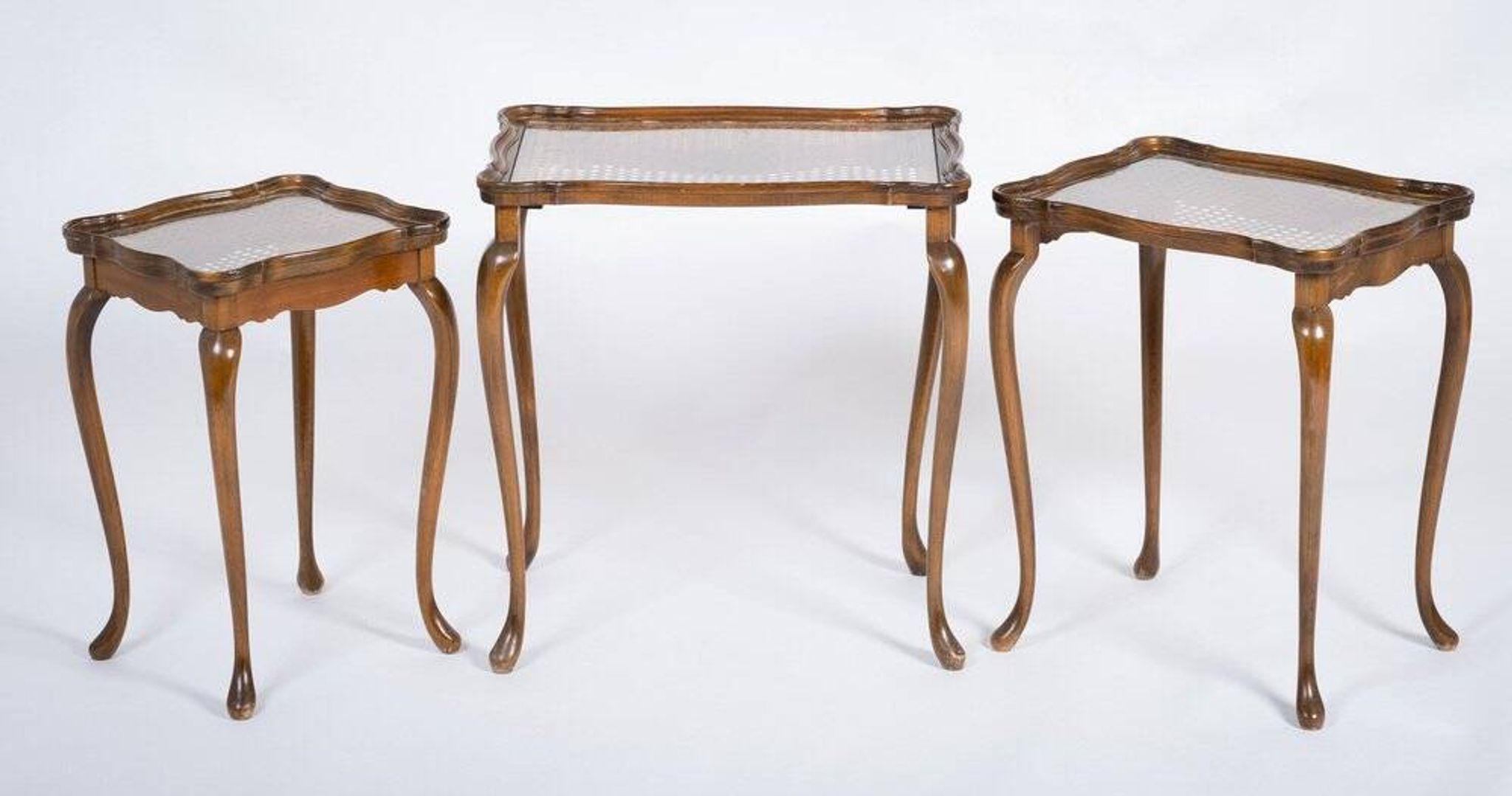 Vintage Nesting Tables with Rattan and Glass Top by Jason Møbler, 1960s, Set of 3