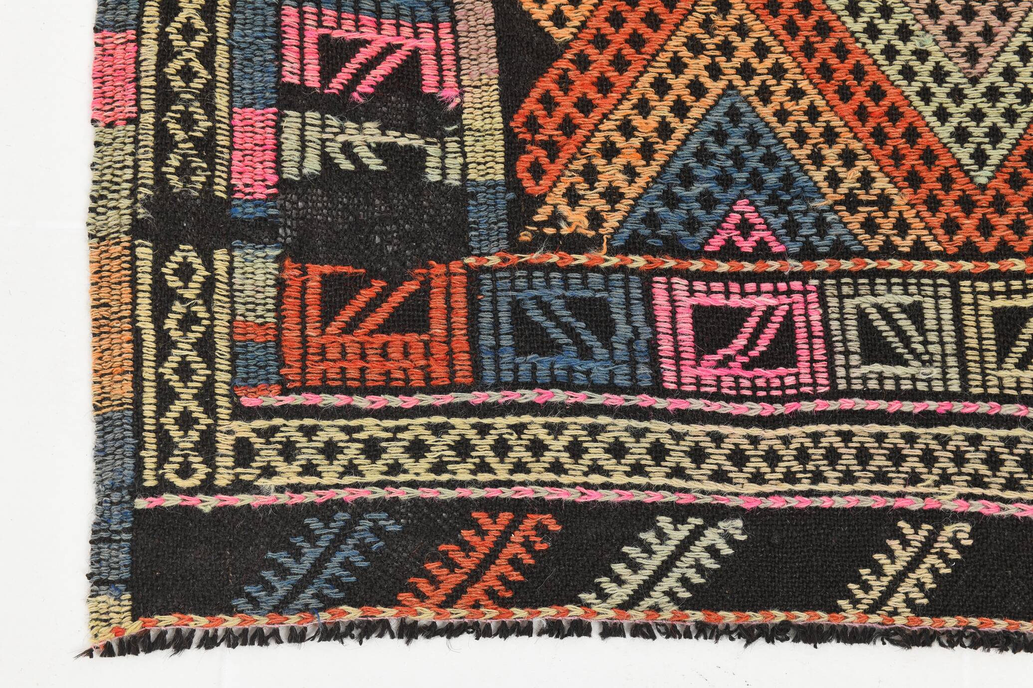 1955s Turkish Antique Pink & Blue Vintage Kilim Rug, 167x226Cm