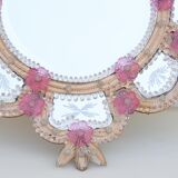 Exceptional Vintage Pink Murano Glass Wall Mirror