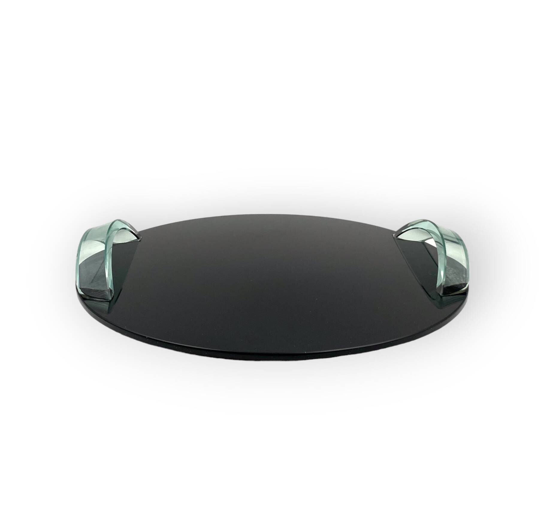 Hollywood regency black glass tray, Italy 1970s