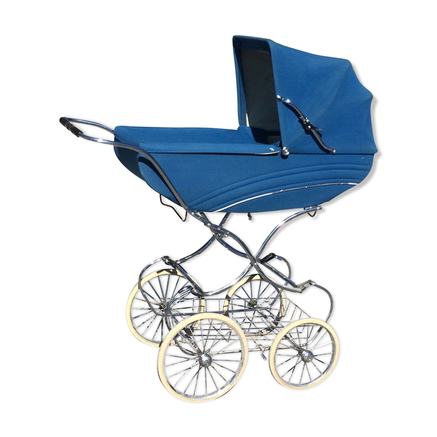 Landau vintage Aubert velours bleu canard - années 70