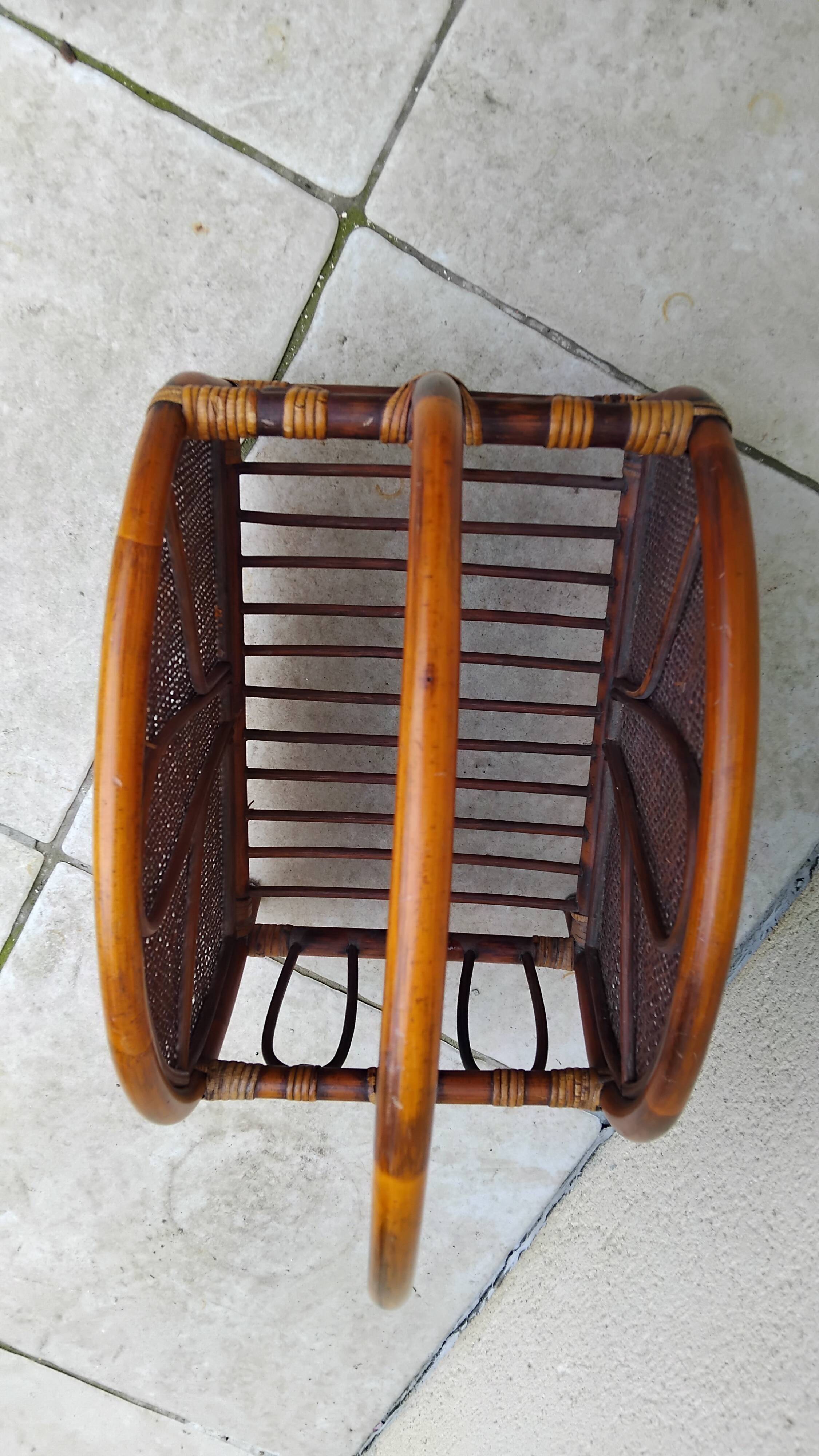 Vintage rattan cane magazine rack