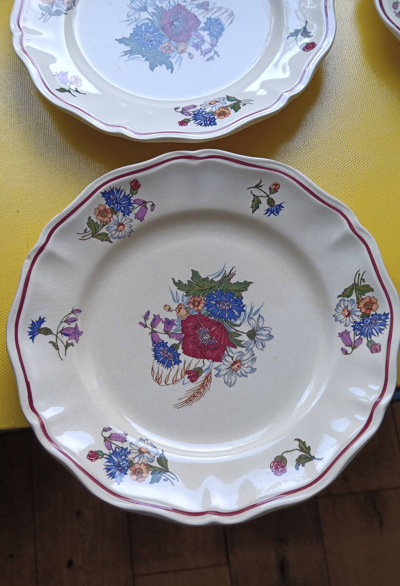 4 Digoin Sarreguemines “Agreste” flower pattern dinner plates