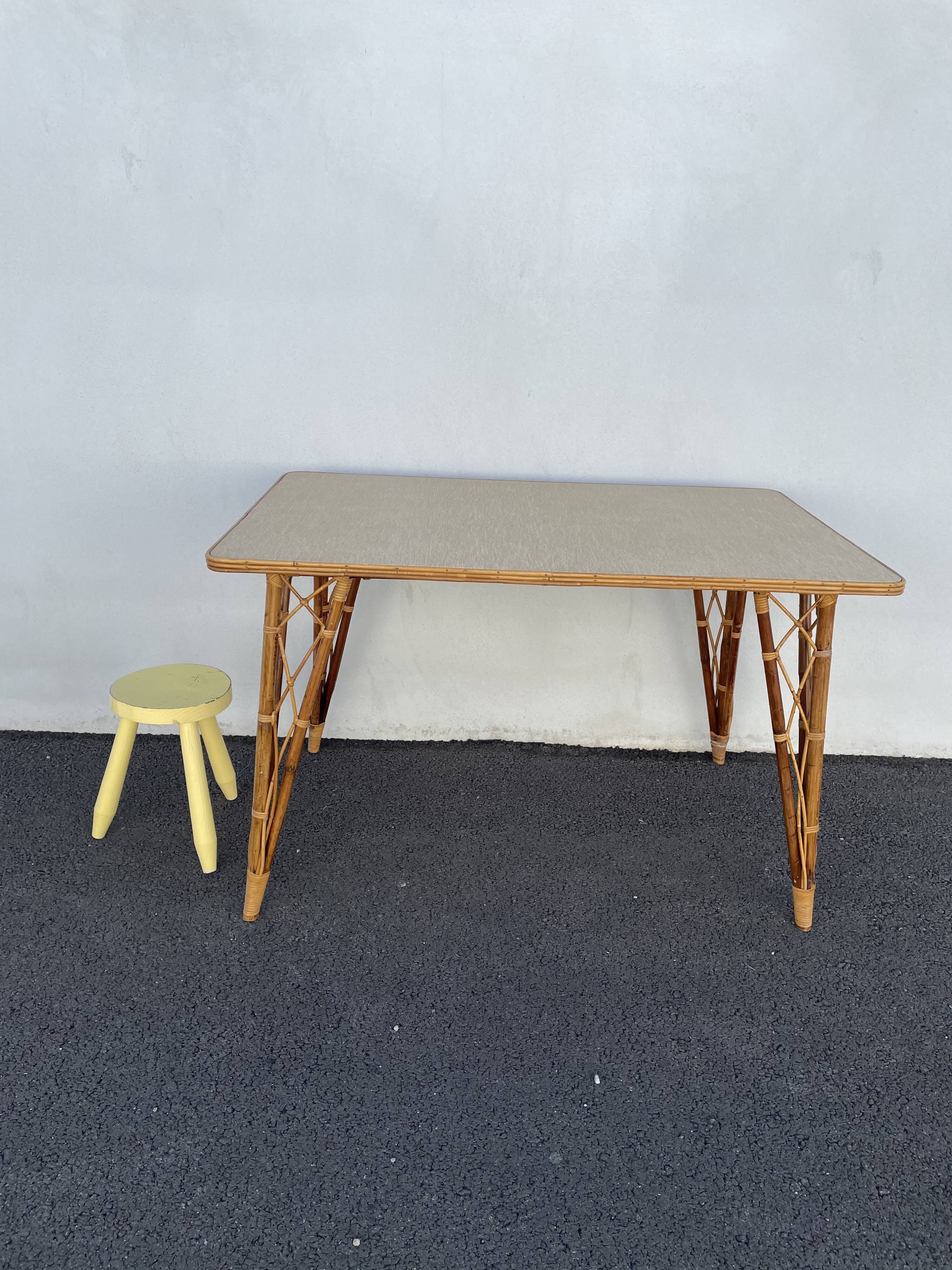 Rattan table vintage compass feet