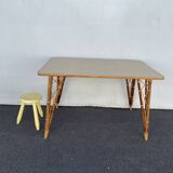 Rattan table vintage compass feet