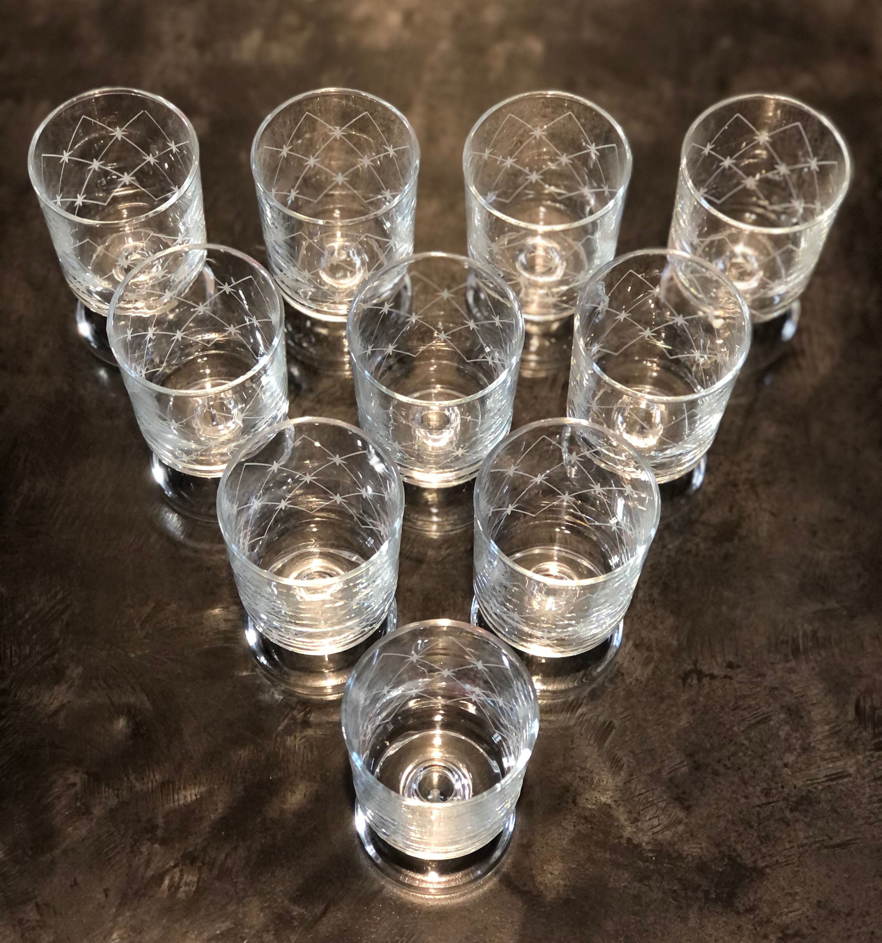 Lot 10 glasses decorated Luminarc model Sweden or Cavalier