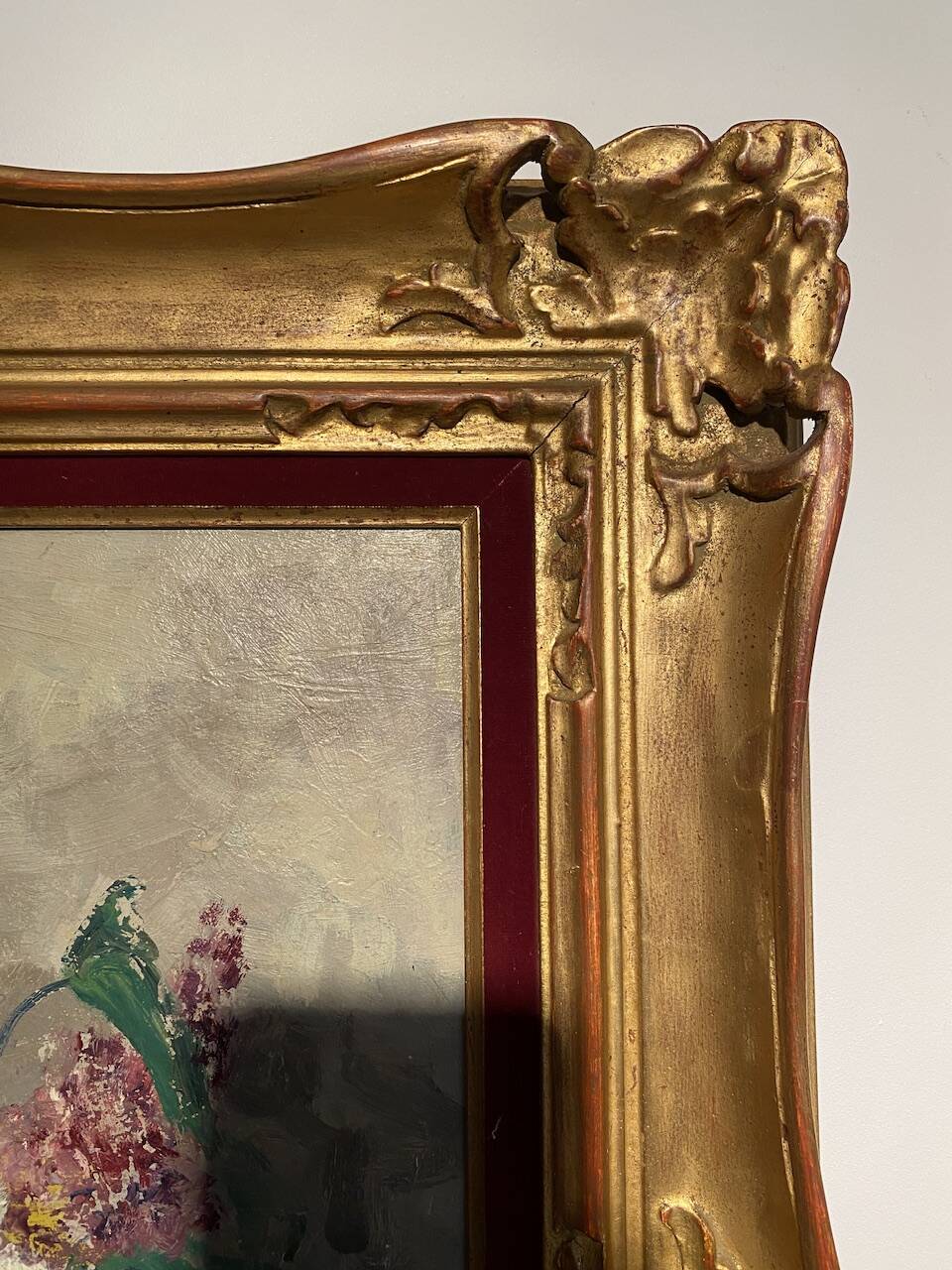 Antique painting, still life with lilacs and peonies signed Van der Berg circa 1950