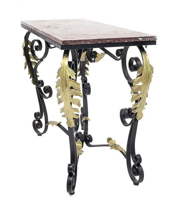 Console en fer forgé avec feuilles d'acanthes dorées, 1950