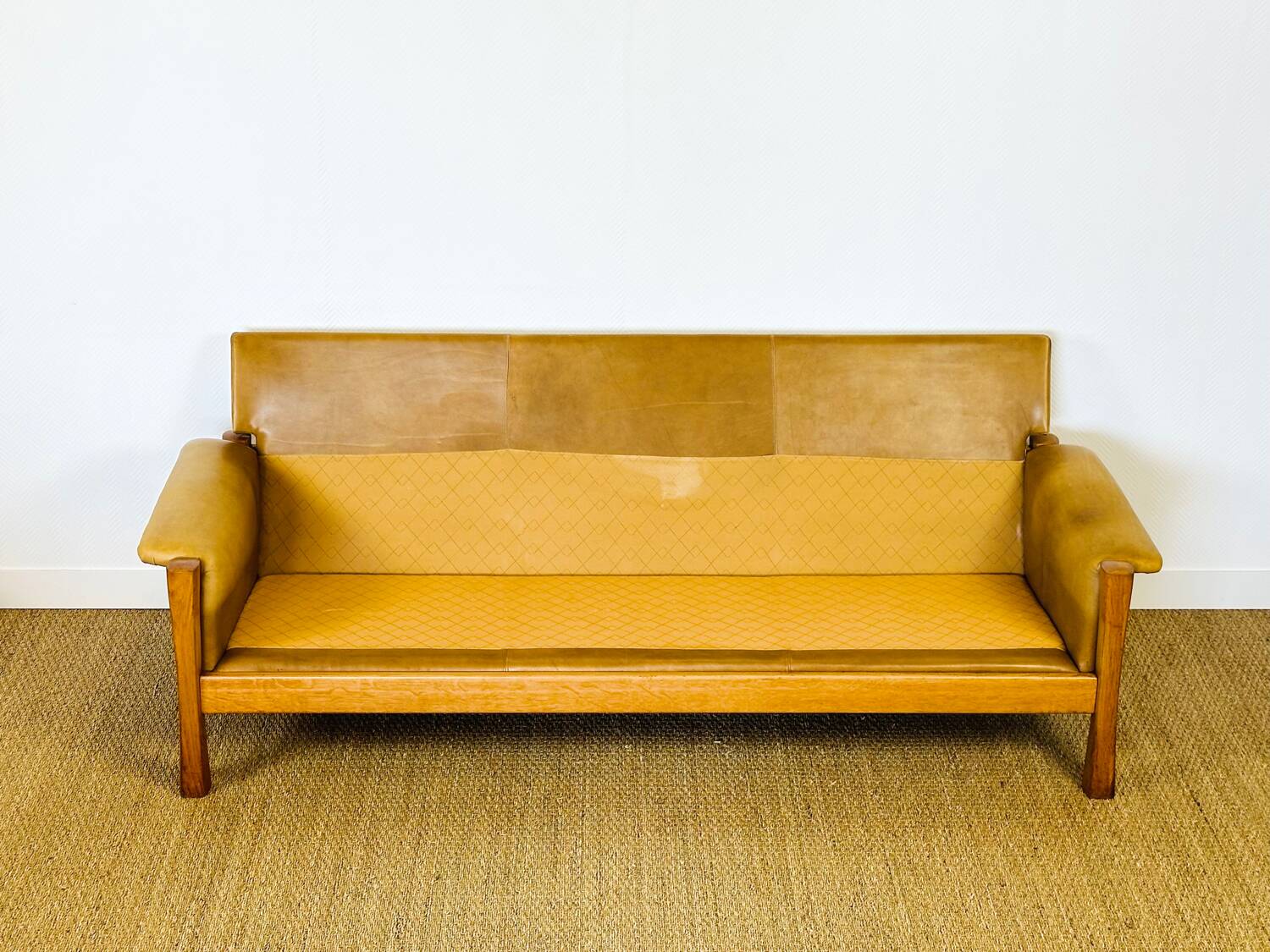 Salon complet en cuir camel 1960