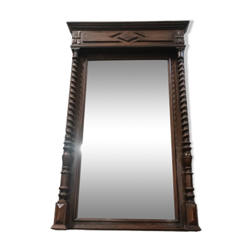 Miroir en chêne à colonnes torsadées