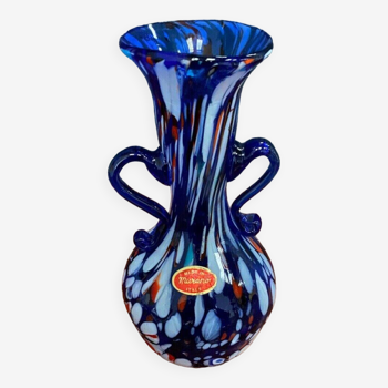 Murano vase with handles 20th century speckled blue background 1960