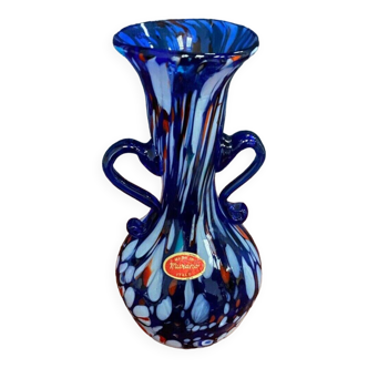 Murano vase with handles 20th century speckled blue background 1960