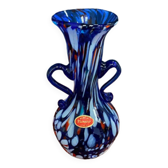Vase Murano avec anses fond bleu moucheté, 1960