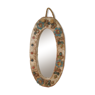 Vallauris ceramic mirror decorated with flowers, circa 1960