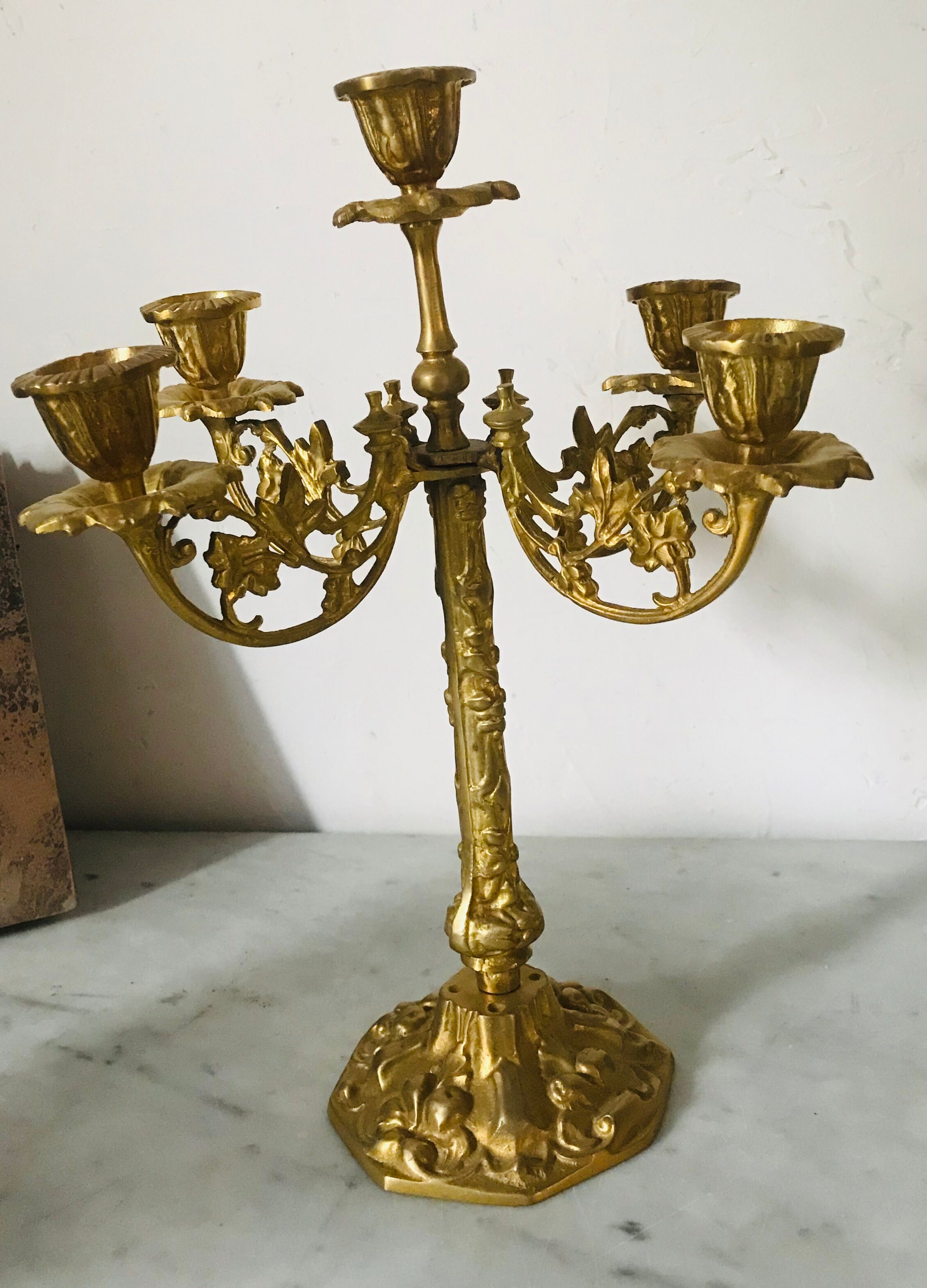 Pair of golden brass candlesticks