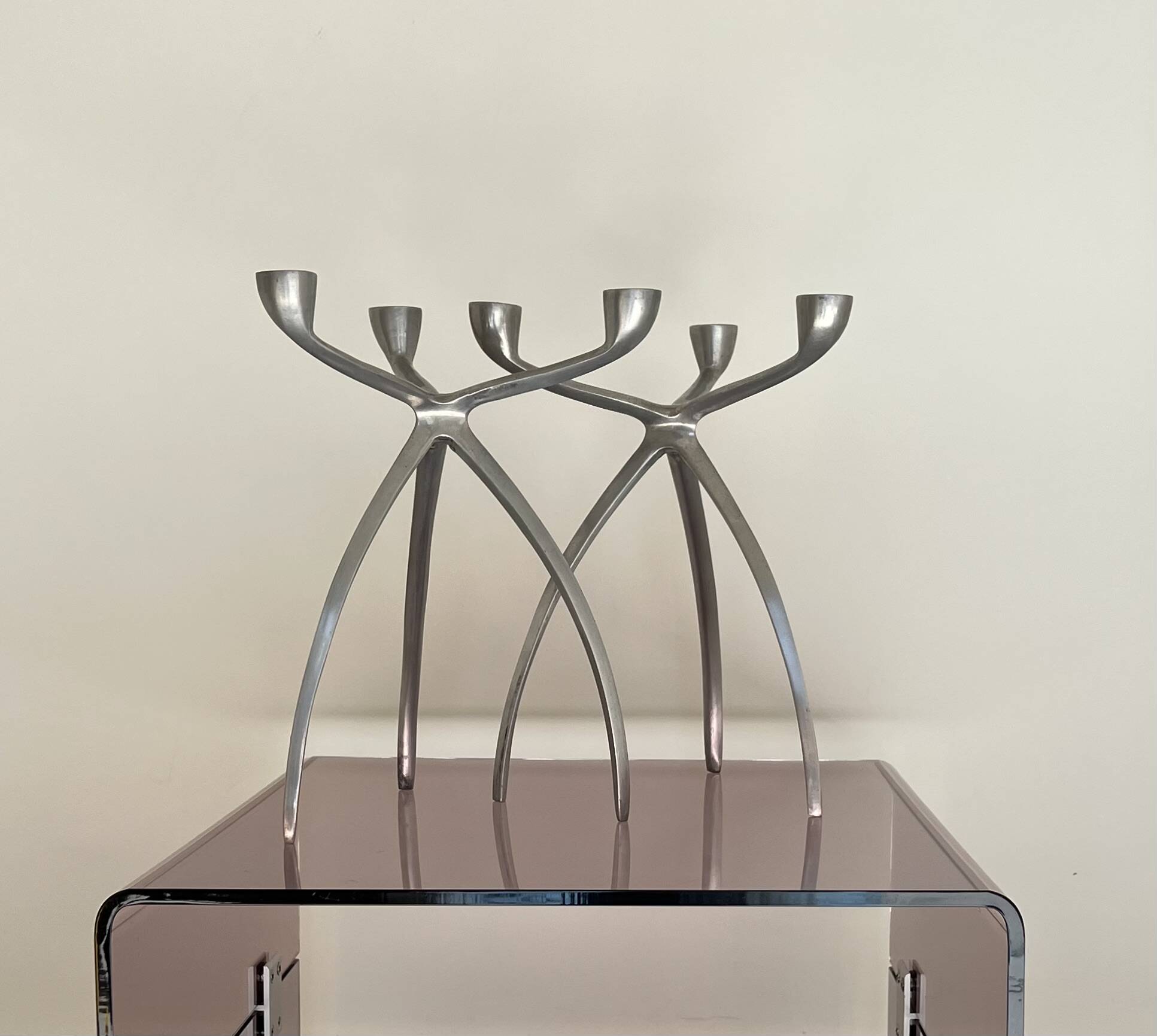 Aluminium tripod candle holders for De Bijenkorf, Netherlands 1970s