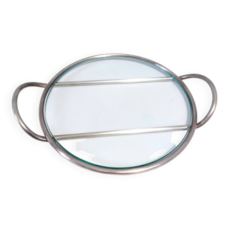 Assiette ou dessous de plat postmoderne en plaqué argent et verre Lino Sabattini, Italie