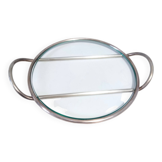 Postmodern Lino Sabattini Silver-Plated and Glass Serving Plate or Trivet, Italy