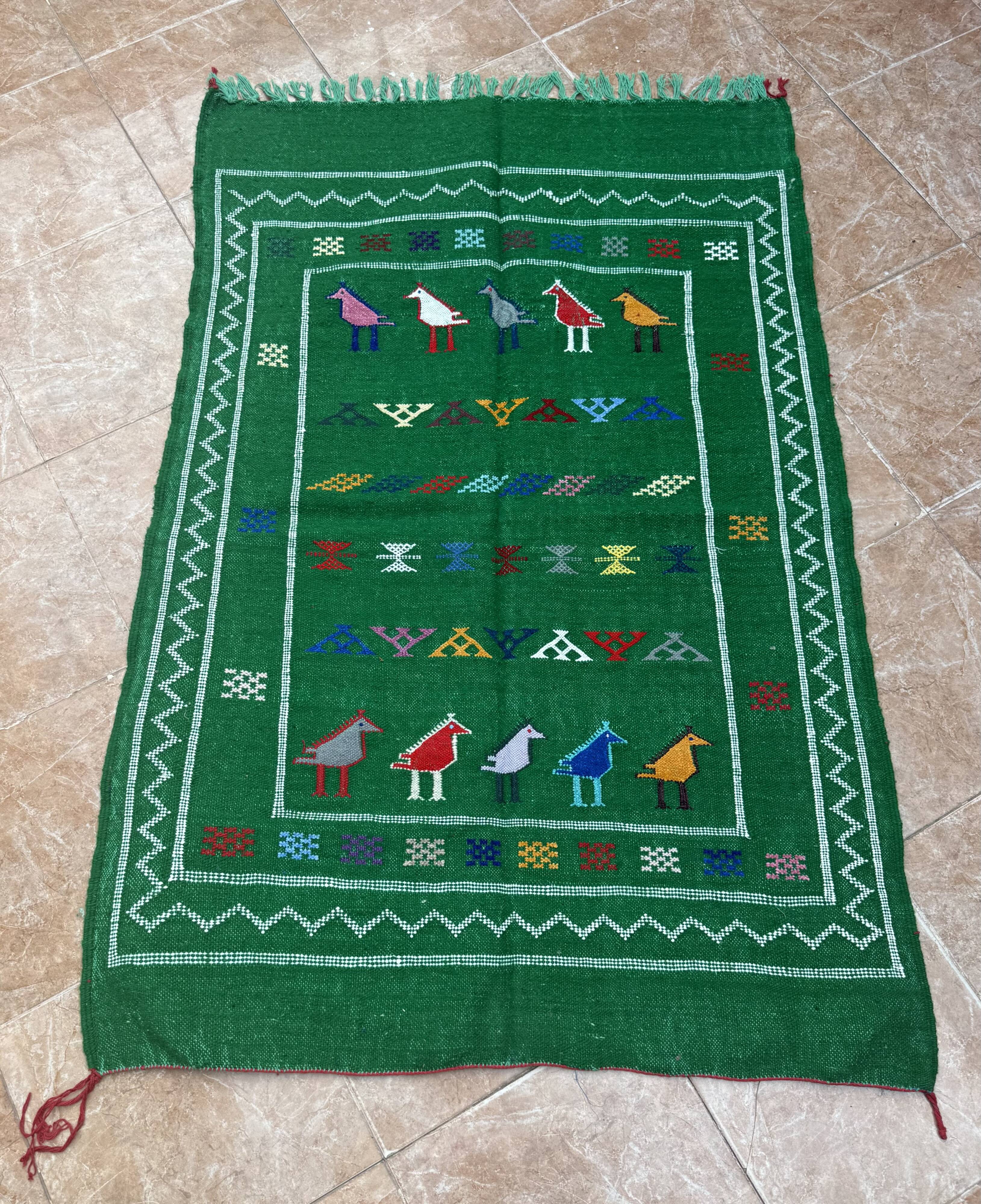Handwoven Berber Kilim rug: Small Moroccan tribal accent rug