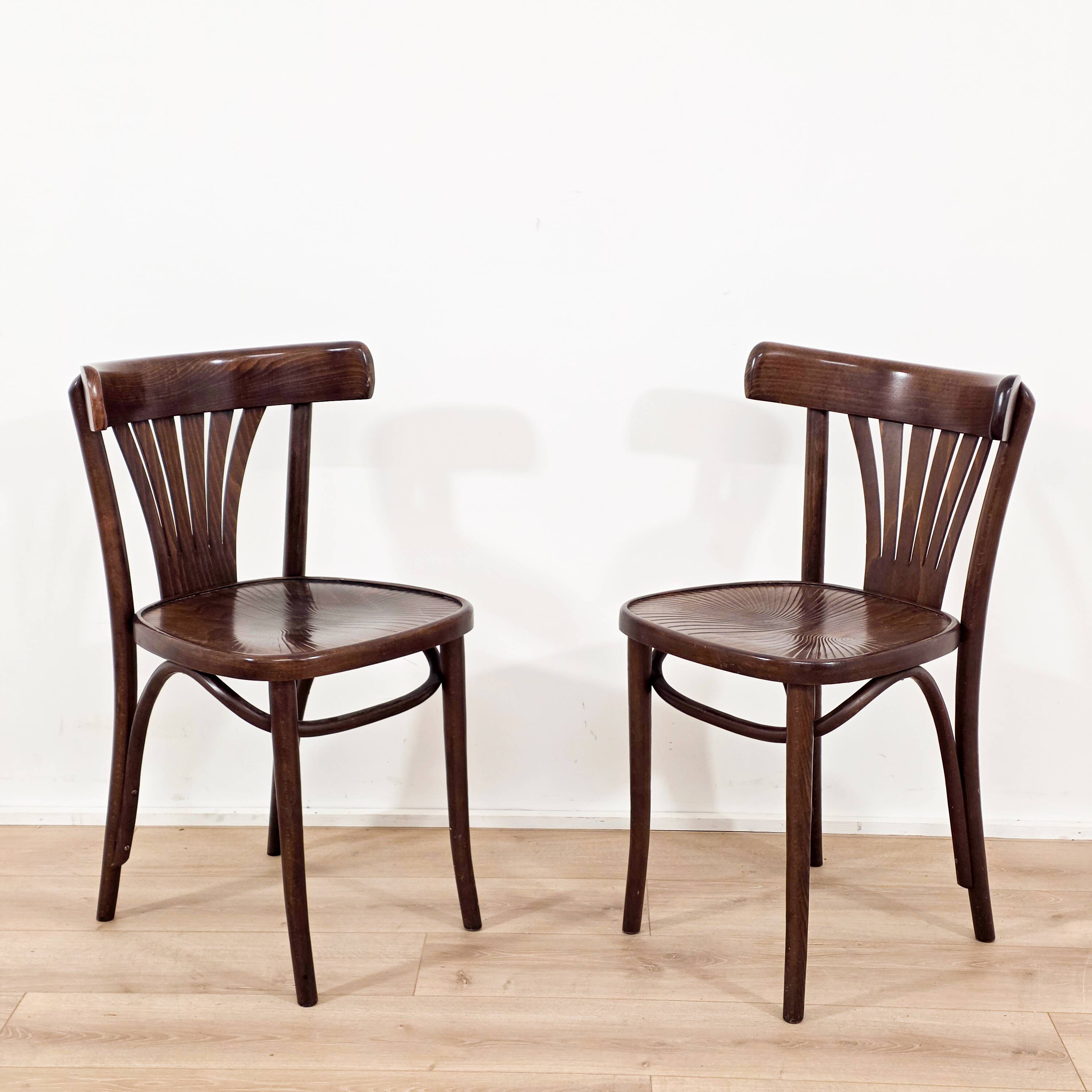 Set of 4 solid wood bistro chairs from the 1970s