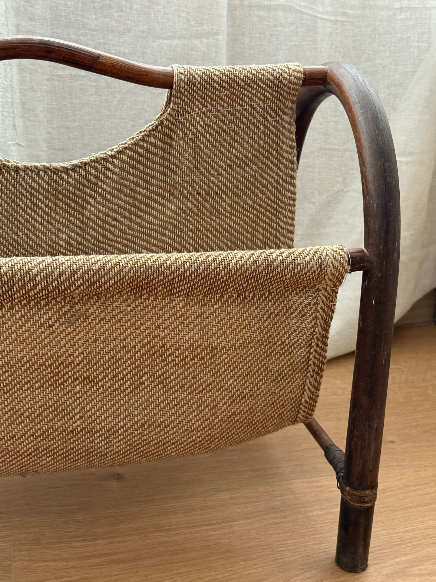 Vintage Rattan & Jute Magazine Rack | Bohemian Mid-Century Style | 197