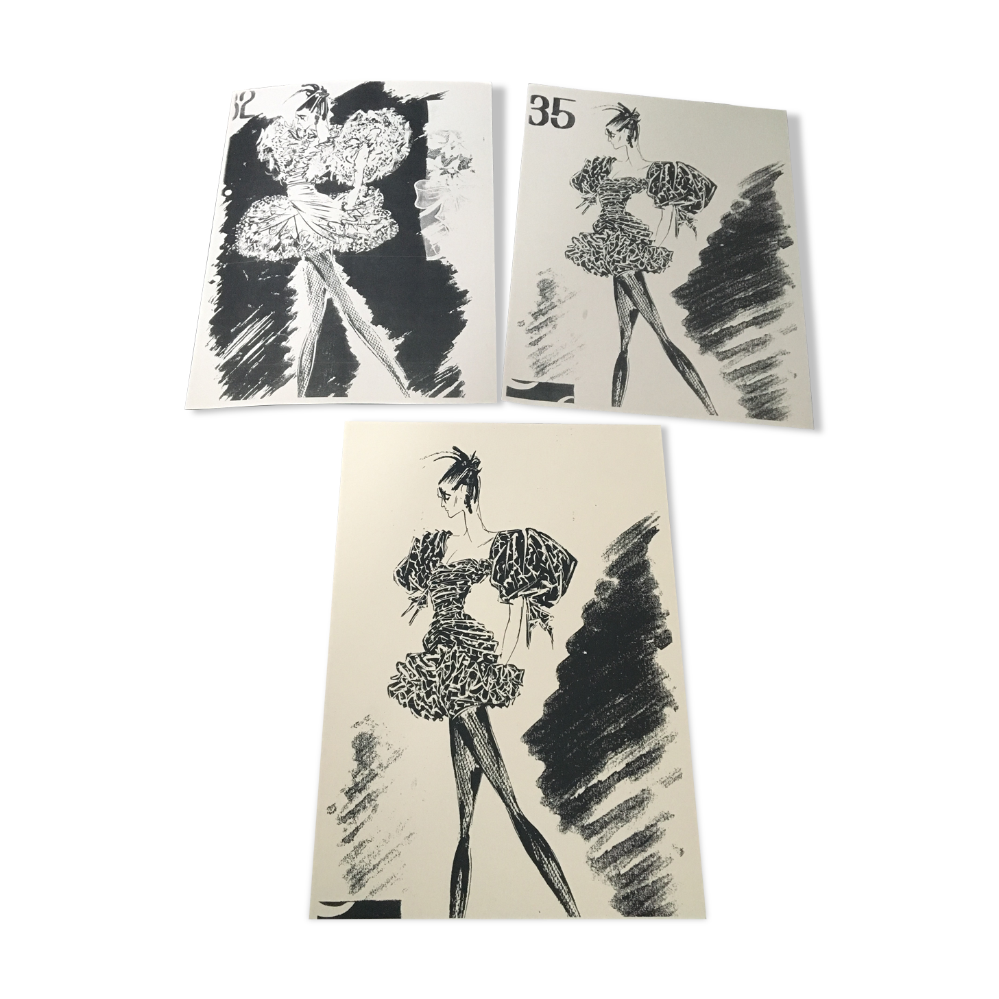Lot of 3 fashion sketches for press