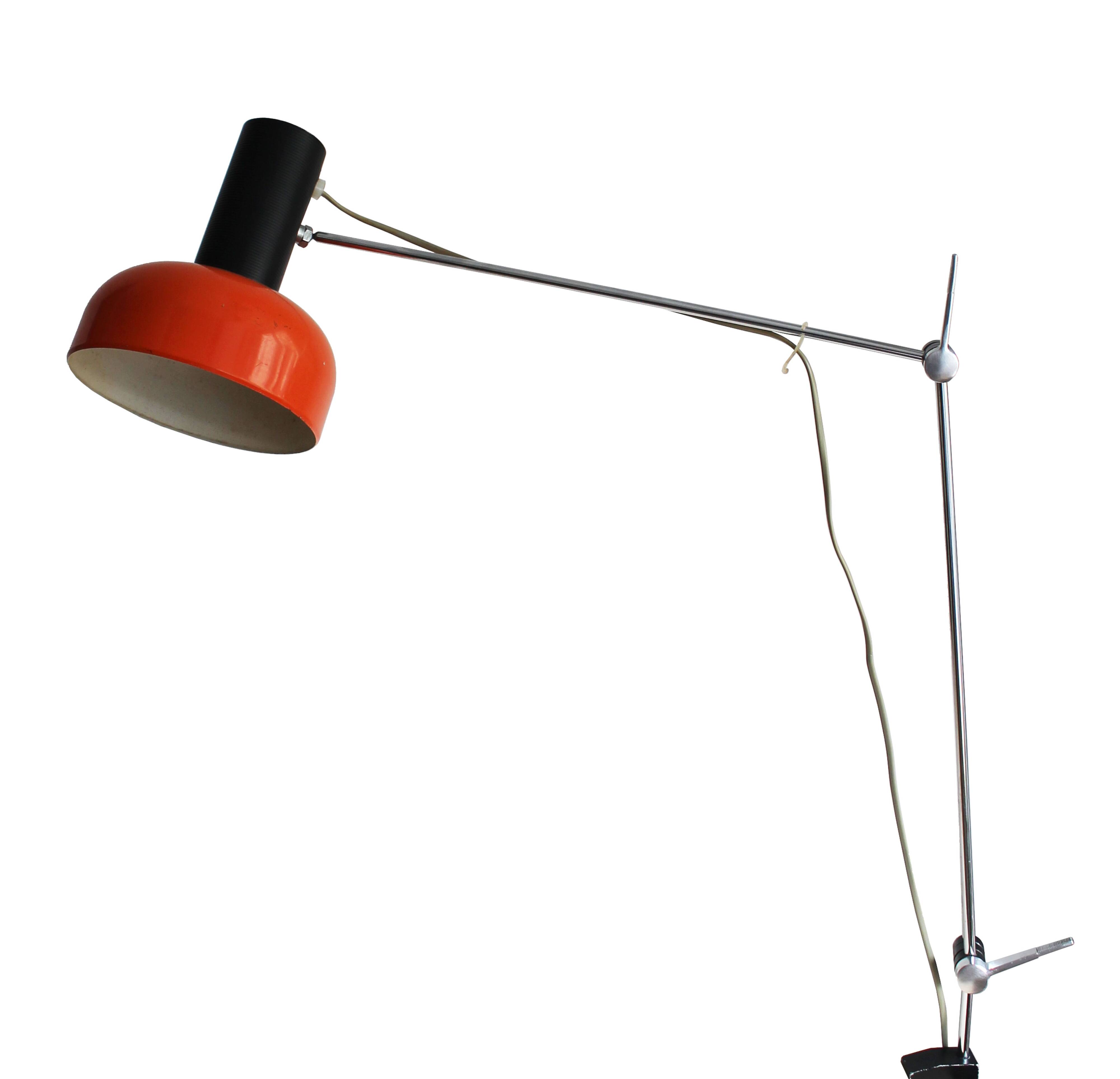 1970s Czechoslovak Orange Clamp Lamp by NAPAKO