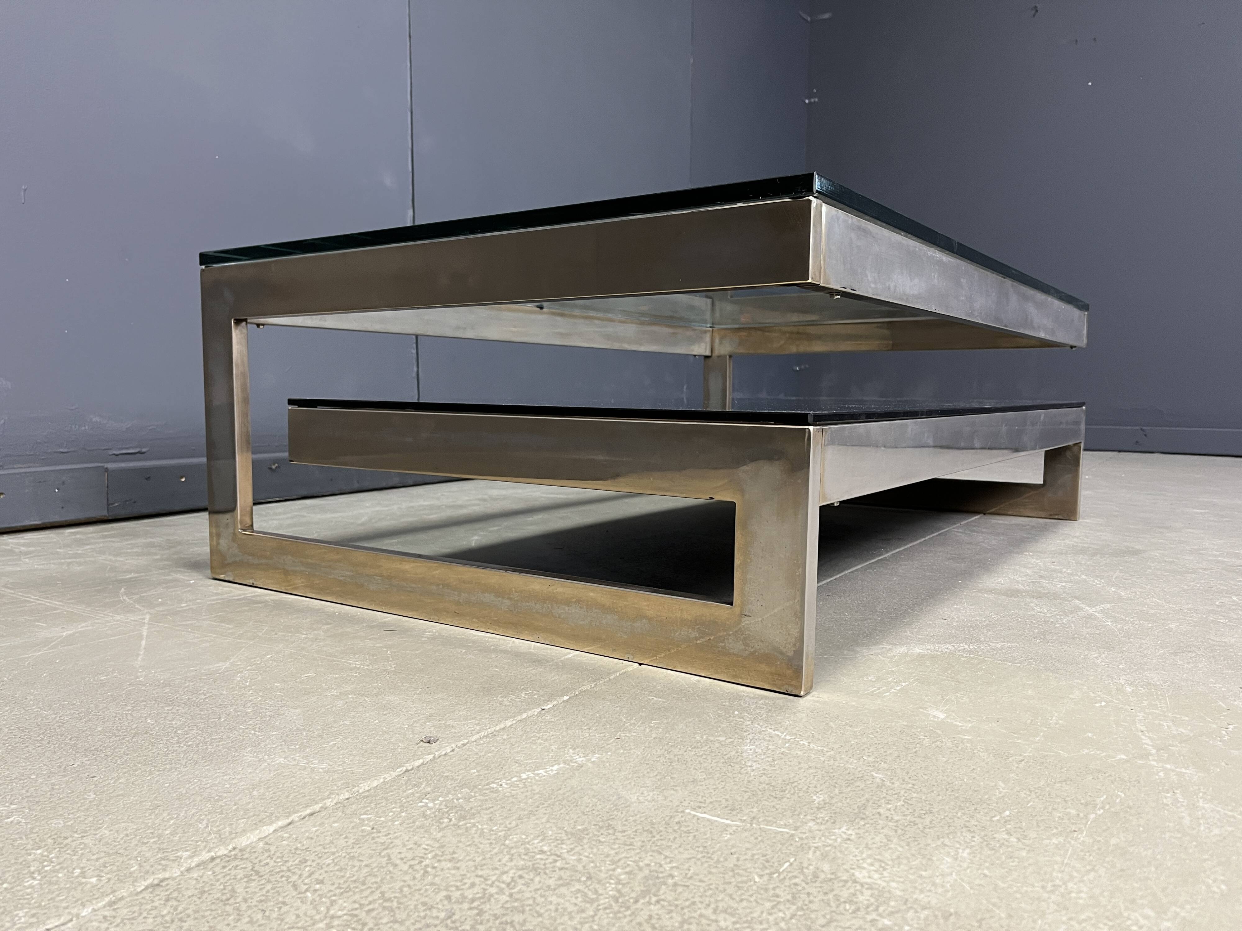 Vintage two-tiered coffee table in 23kt belgochrome, 1970s